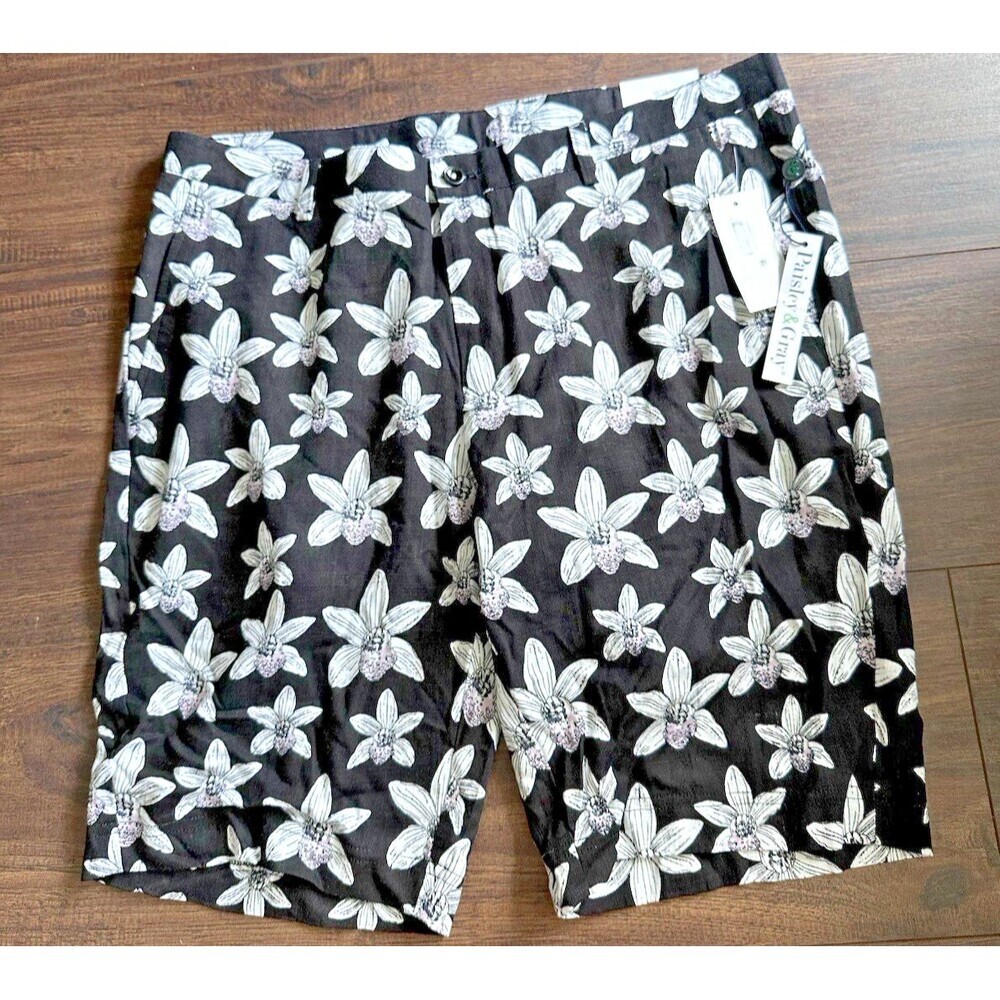 Paisley & Gray Men's Felix Slim Fit Floral-Print 9" Cotton Linen Shorts 36W